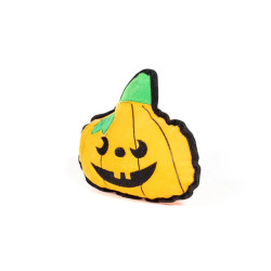 Peluche en forma de calabaza de Halloween para perros, con cara bordada y ribete negro 2