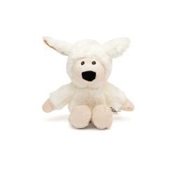 Peluche para perros Gloria Pets con forma de oveja color blanco, vista frontal con packaging 2