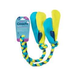 Juguete Coachi Tuggi Tug azul y amarillo para perros, trenza elástica con tiras de neopreno 2