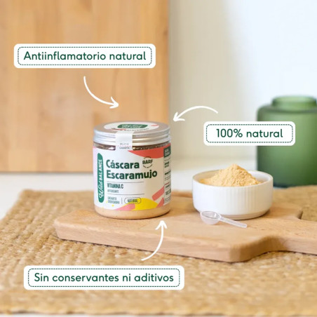 Bote de suplemento de cáscara de escaramujo para perro; polvo natural antioxidante 100%, sin aditivos ni conservantes